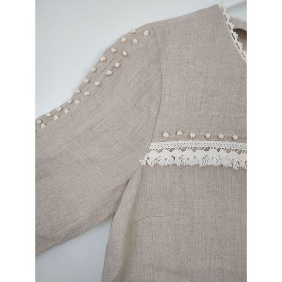 J.Crew Women's Size 0P Oatmeal Cream Trim 100% Linen Long Sleeve Top Shirt - Picture 2 of 10